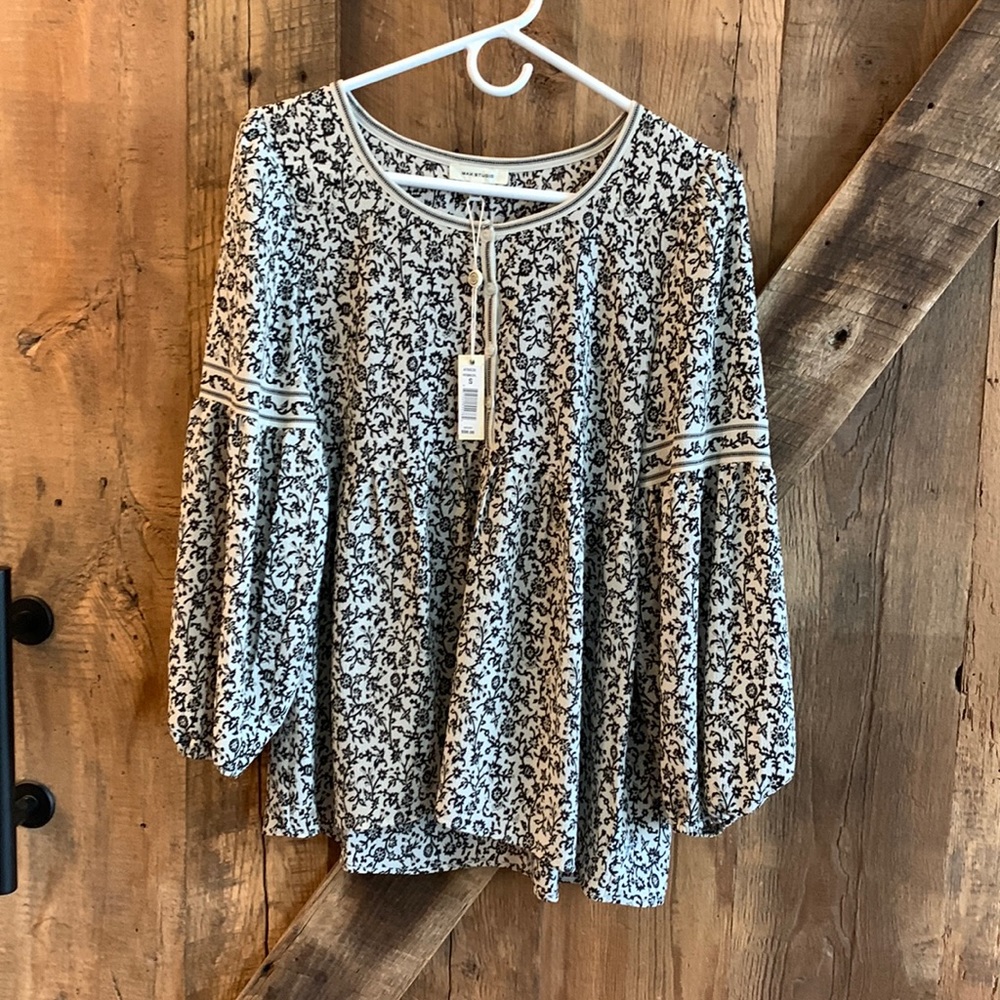 NWT Max Studio Balloon Sleeve Babydoll Top Sz S